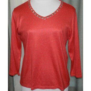Cathy Daniels size Large red acrylic light weight embellished sweater top